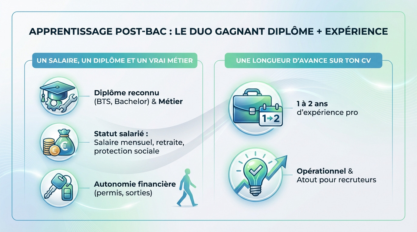Jeune étudiant en apprentissage post-bac alliant diplôme et expérience professionnelle en entreprise