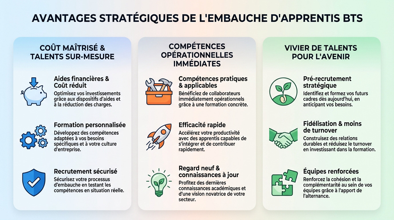 Jeune apprenti en BTS travaillant sur un ordinateur portable dans un bureau moderne, illustrant l'intégration professionnelle et les compétences opérationnelles.