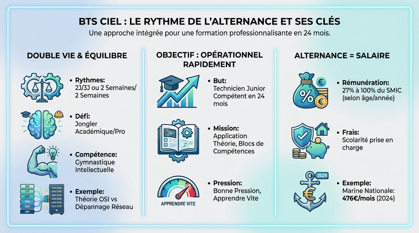 Apprenti en BTS CIEL option A intervenant sur une baie de brassage en entreprise