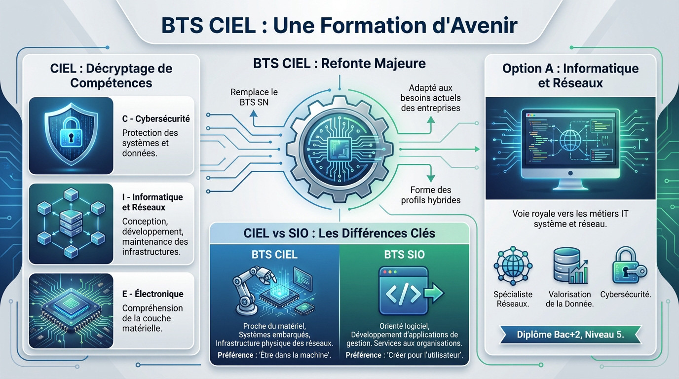 Étudiants en BTS CIEL travaillant sur des serveurs et des réseaux informatiques