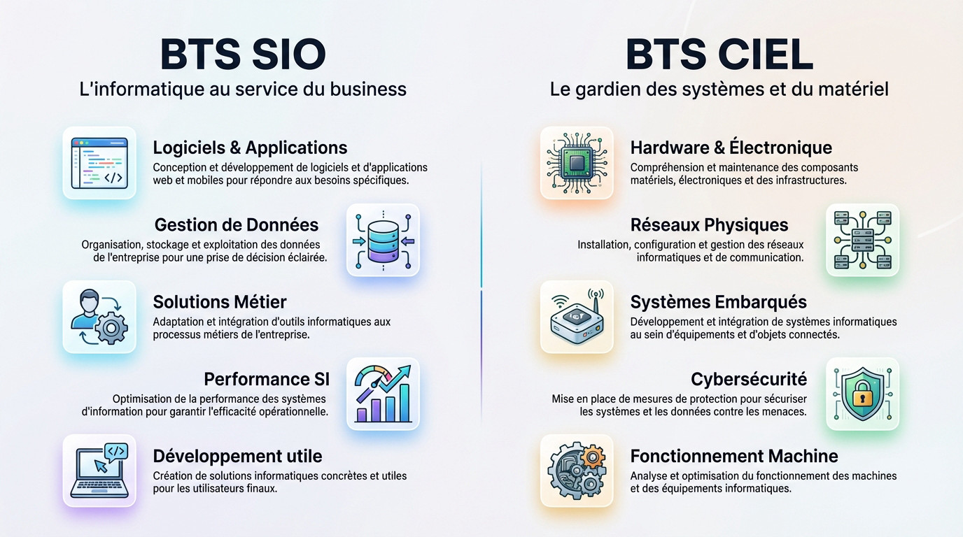 Schéma comparatif des compétences entre le BTS SIO et le BTS CIEL