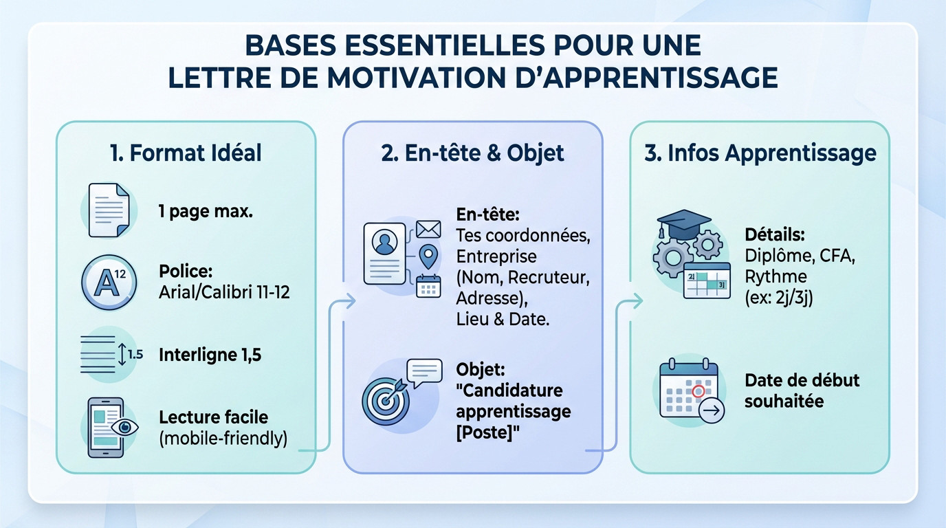 Infographie résumant les points clés pour réussir sa lettre de motivation en alternance