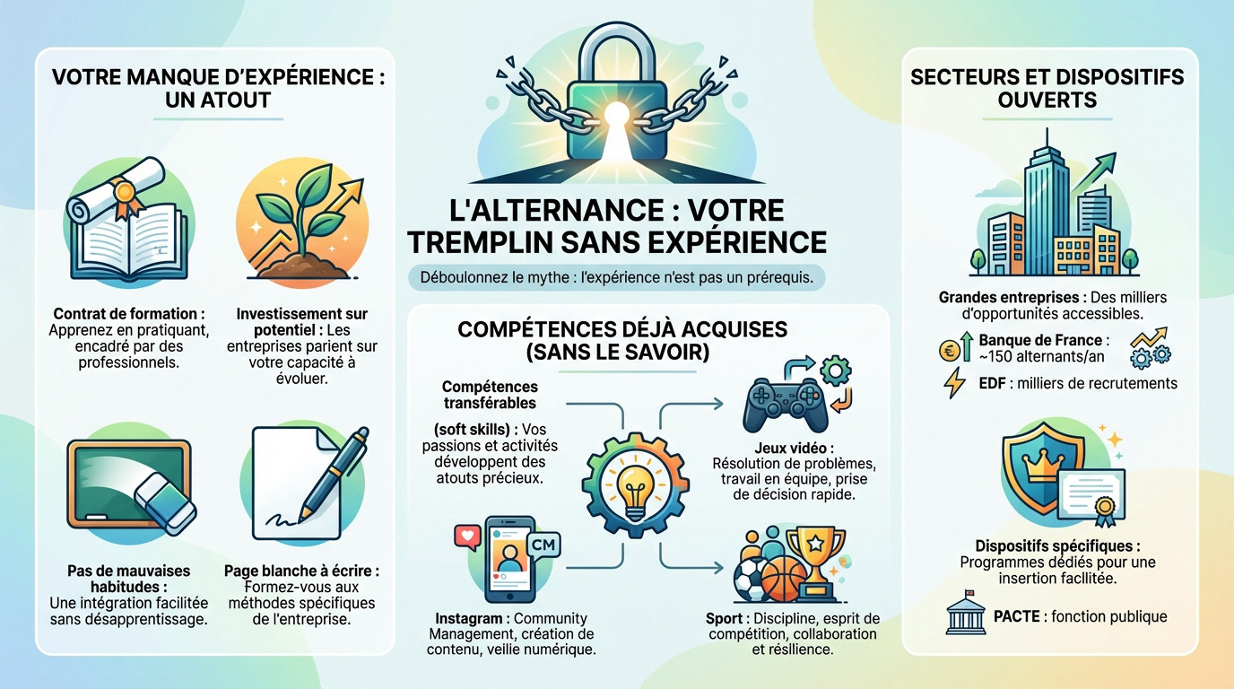 Jeune alternant confiant lors d'un entretien d'embauche malgré son manque d'expérience