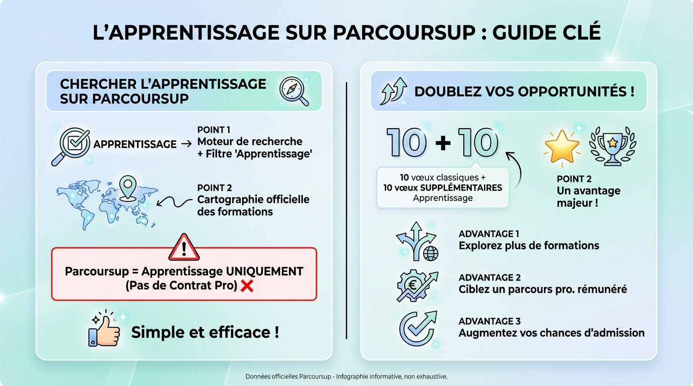 Interface de recherche Parcoursup filtrée pour l'apprentissage