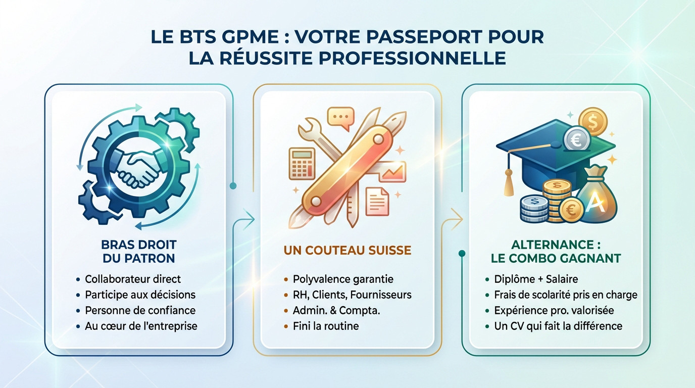Étudiant en BTS GPME travaillant en entreprise sur des tâches de gestion polyvalente