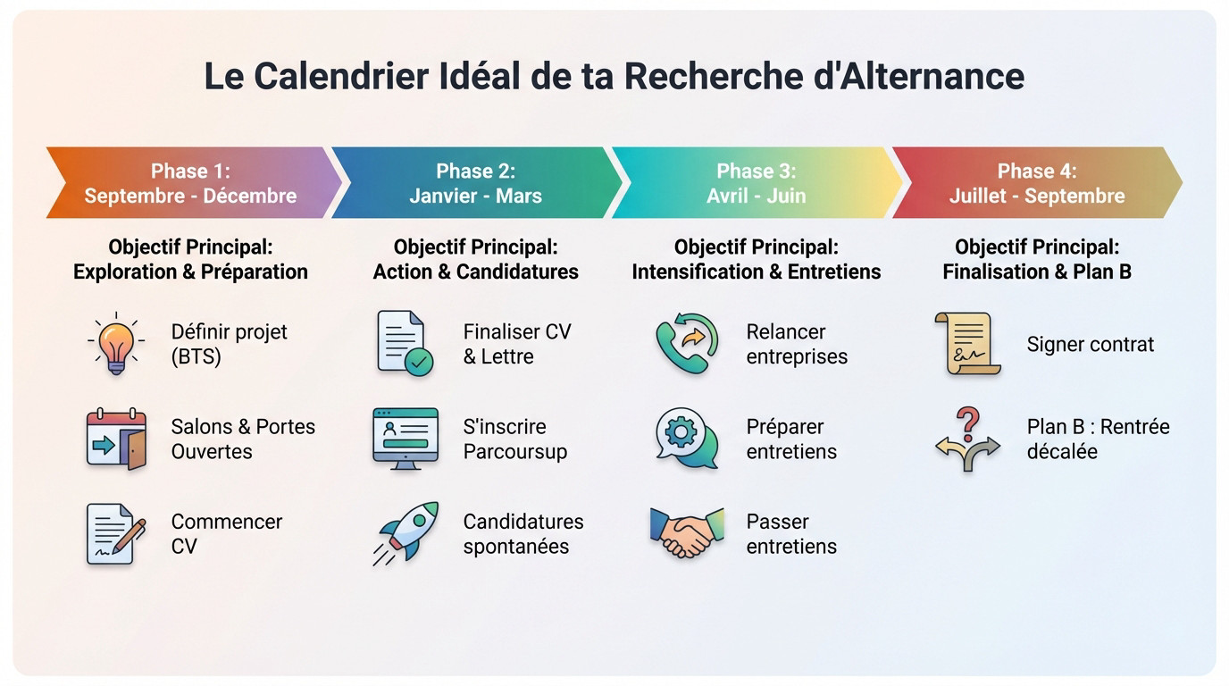 Calendrier stratégique mois par mois pour trouver son alternance quand on est lycéen