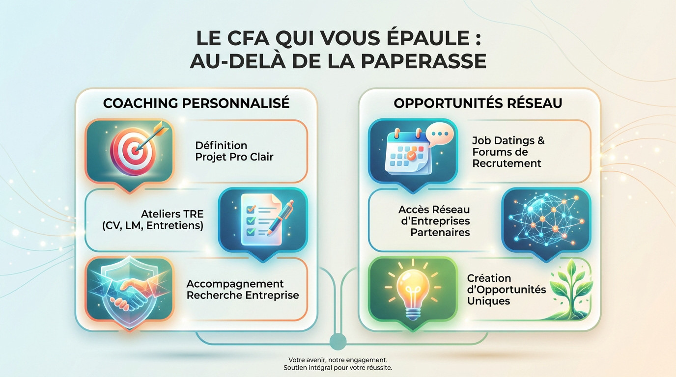 Étudiant en alternance bénéficiant d'un coaching personnalisé en CFA pour sa recherche d'entreprise