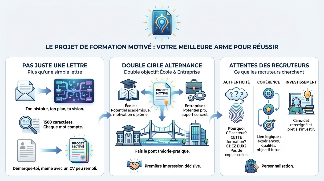 Jeune candidat rédigeant son projet de formation motivé pour une alternance sur ordinateur