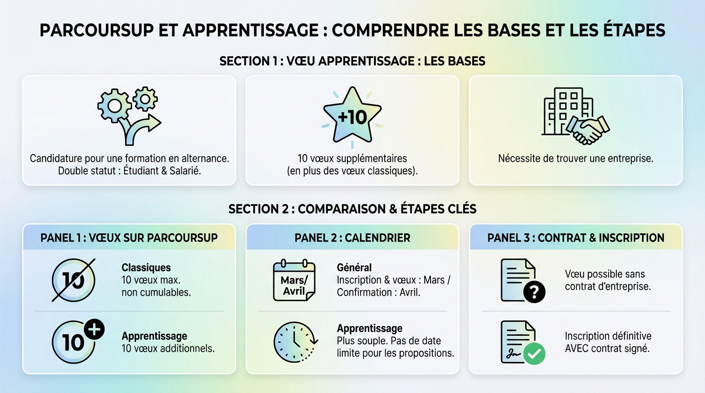 Schéma explicatif des étapes clés pour l'apprentissage sur Parcoursup