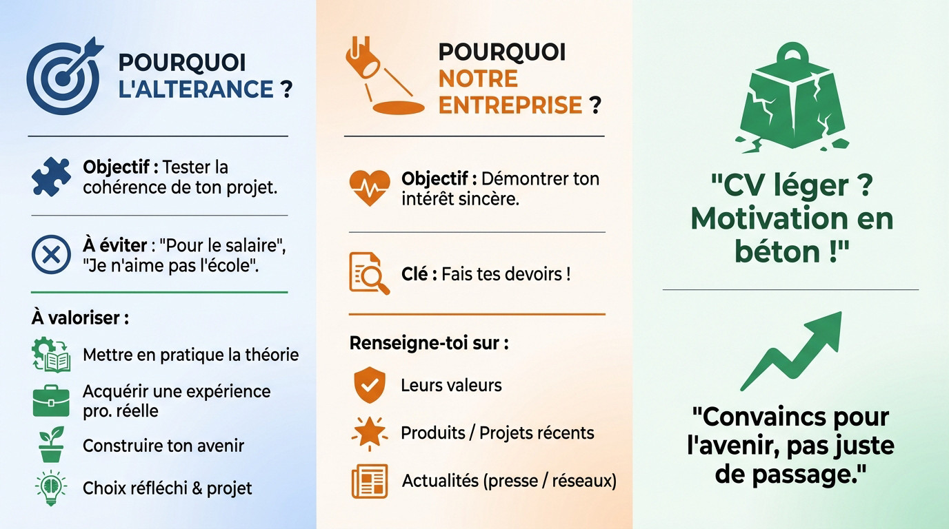 Candidat en entretien d'embauche expliquant sa motivation pour l'alternance face à un recruteur