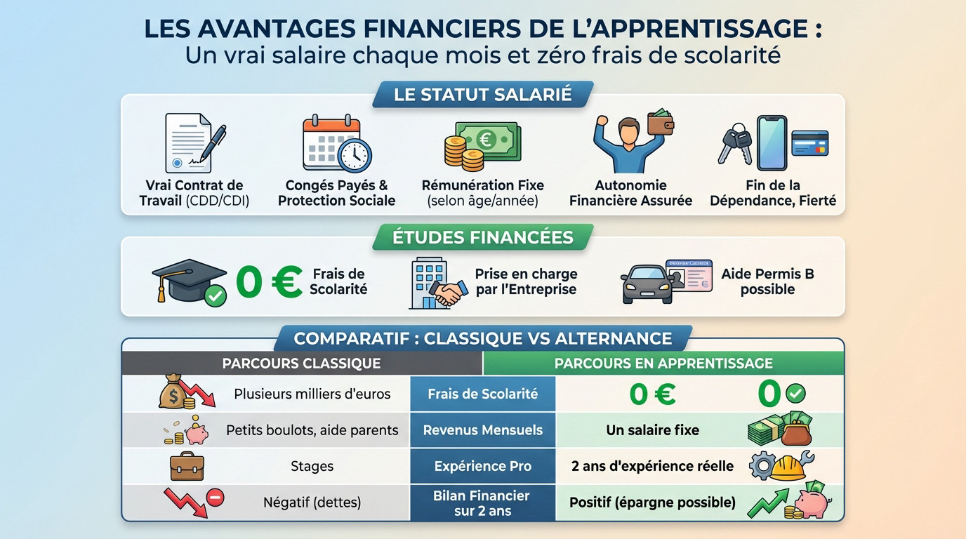 Jeune apprenti souriant recevant son salaire et profitant de sa formation gratuite