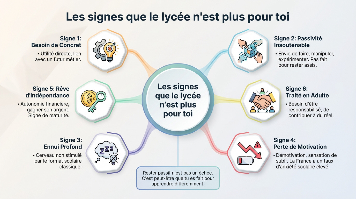 Jeune étudiant en réflexion sur son orientation scolaire et l'apprentissage