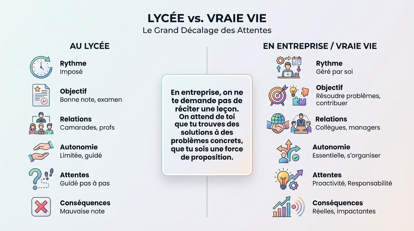 Comparaison entre les attentes scolaires du lycée et la réalité du monde professionnel en apprentissage