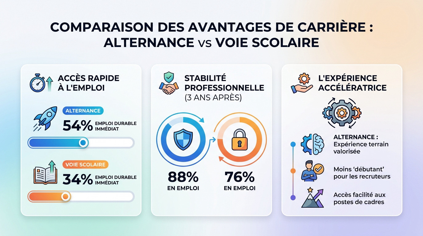 Comparaison de l'insertion professionnelle entre alternance et voie scolaire
