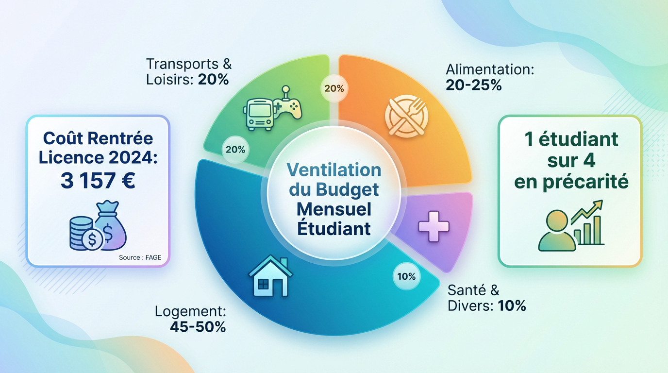 Répartition graphique du budget étudiant mensuel par poste de dépense
