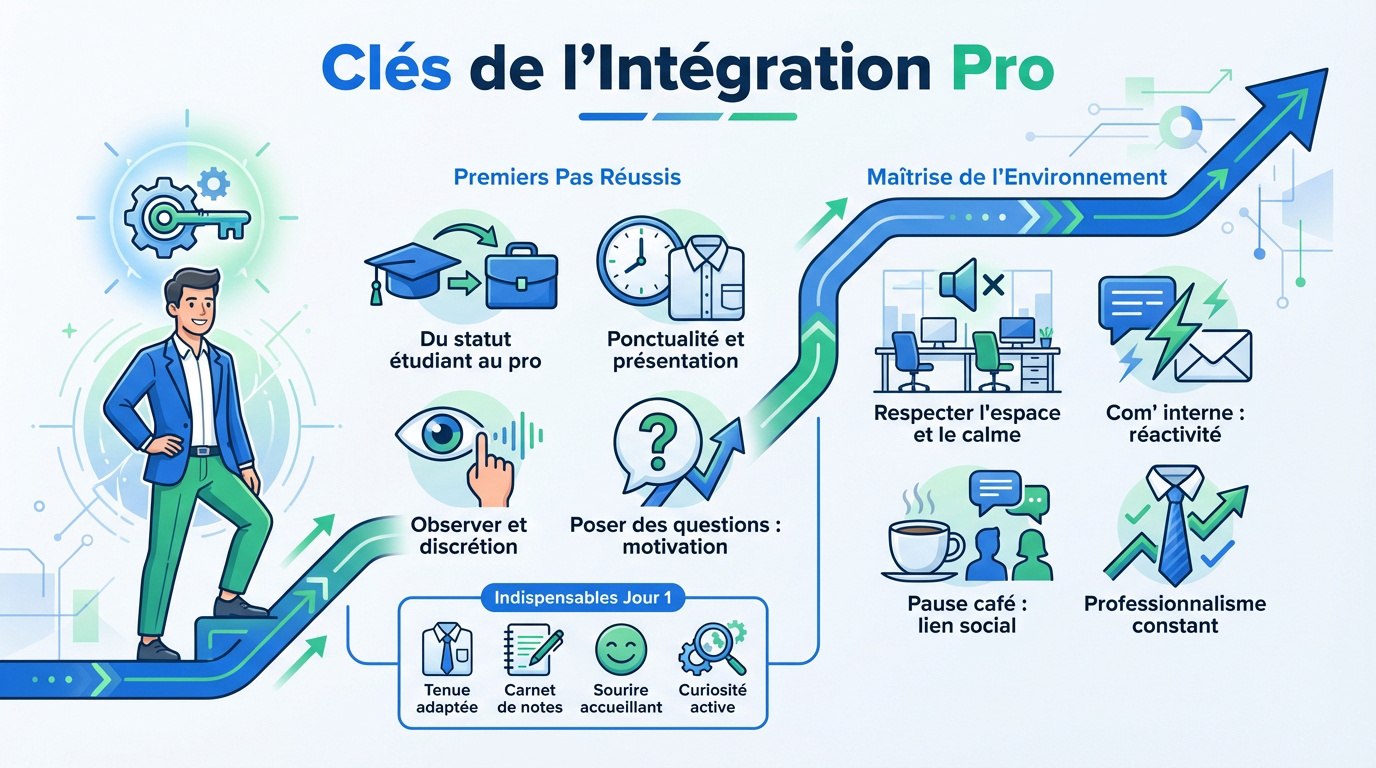 Un jeune alternant souriant avec son carnet de notes en entreprise