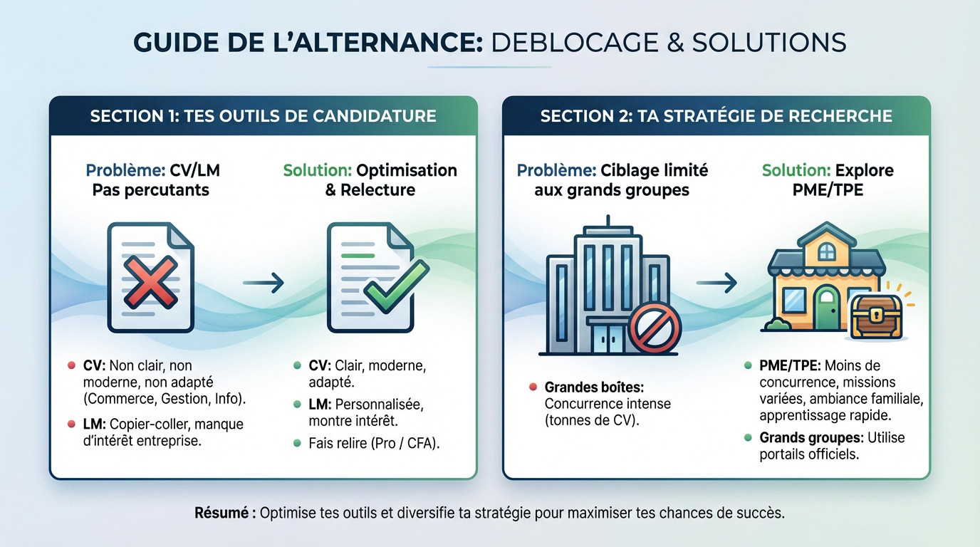 Jeune étudiant cherchant des solutions pour débloquer sa recherche d'alternance