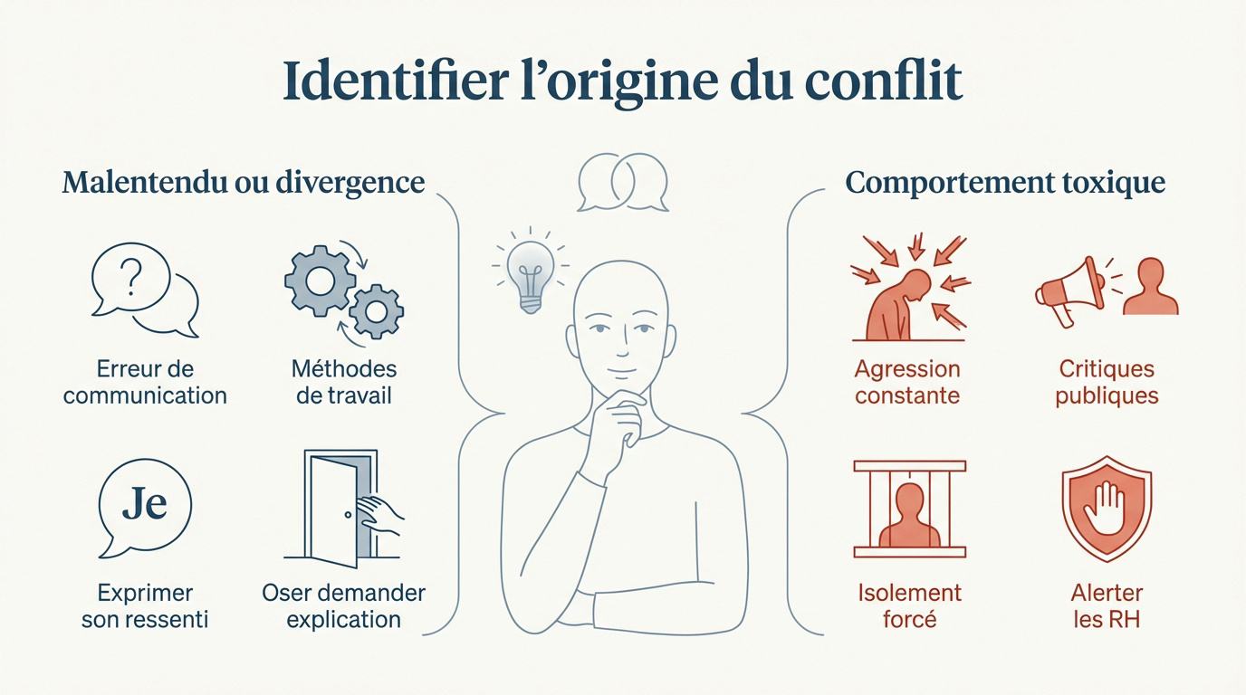 Jeune alternant qui analyse calmement une situation de tension au bureau