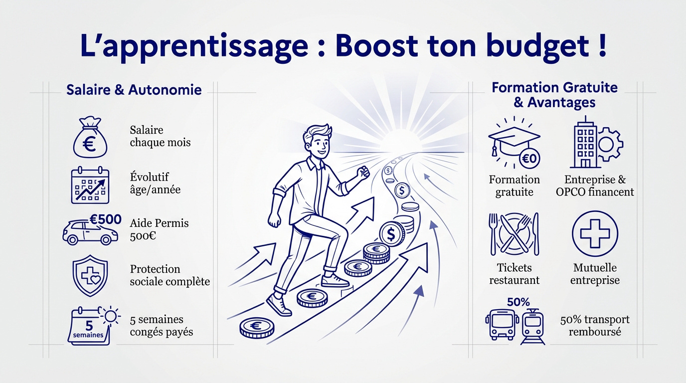 Un jeune alternant souriant qui gère son budget et son autonomie financière