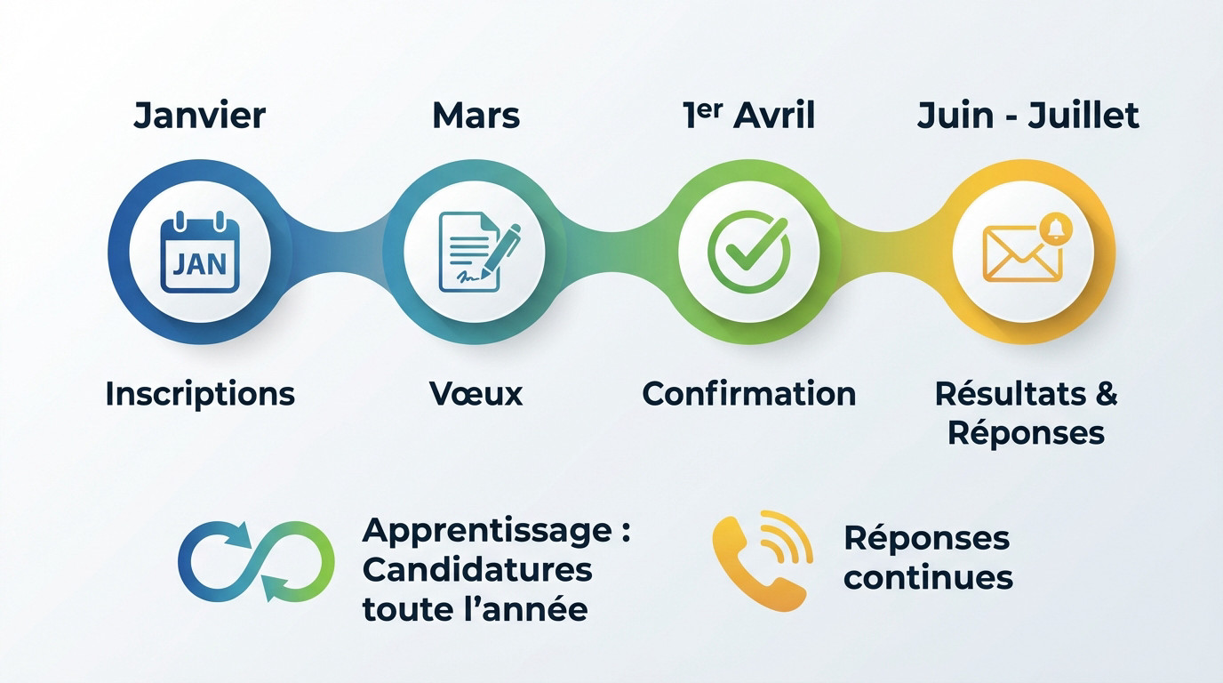 Calendrier des étapes clés Parcoursup 2026 pour l'apprentissage