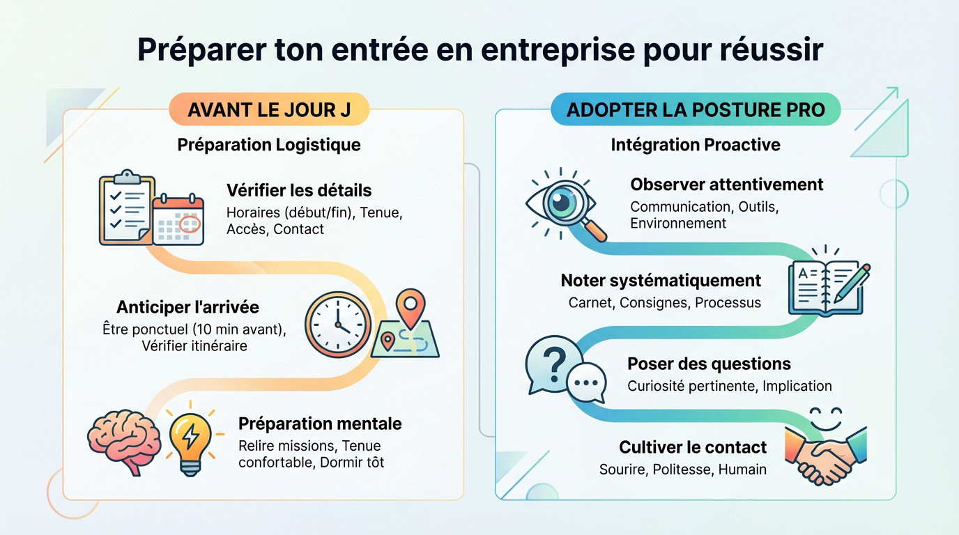 Jeune alternant préparant ses affaires pour son premier jour en entreprise