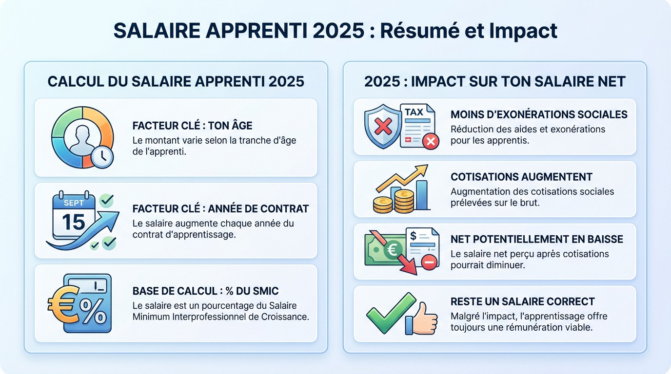 Tableau récapitulatif et impact du salaire apprenti 2025 sur le net