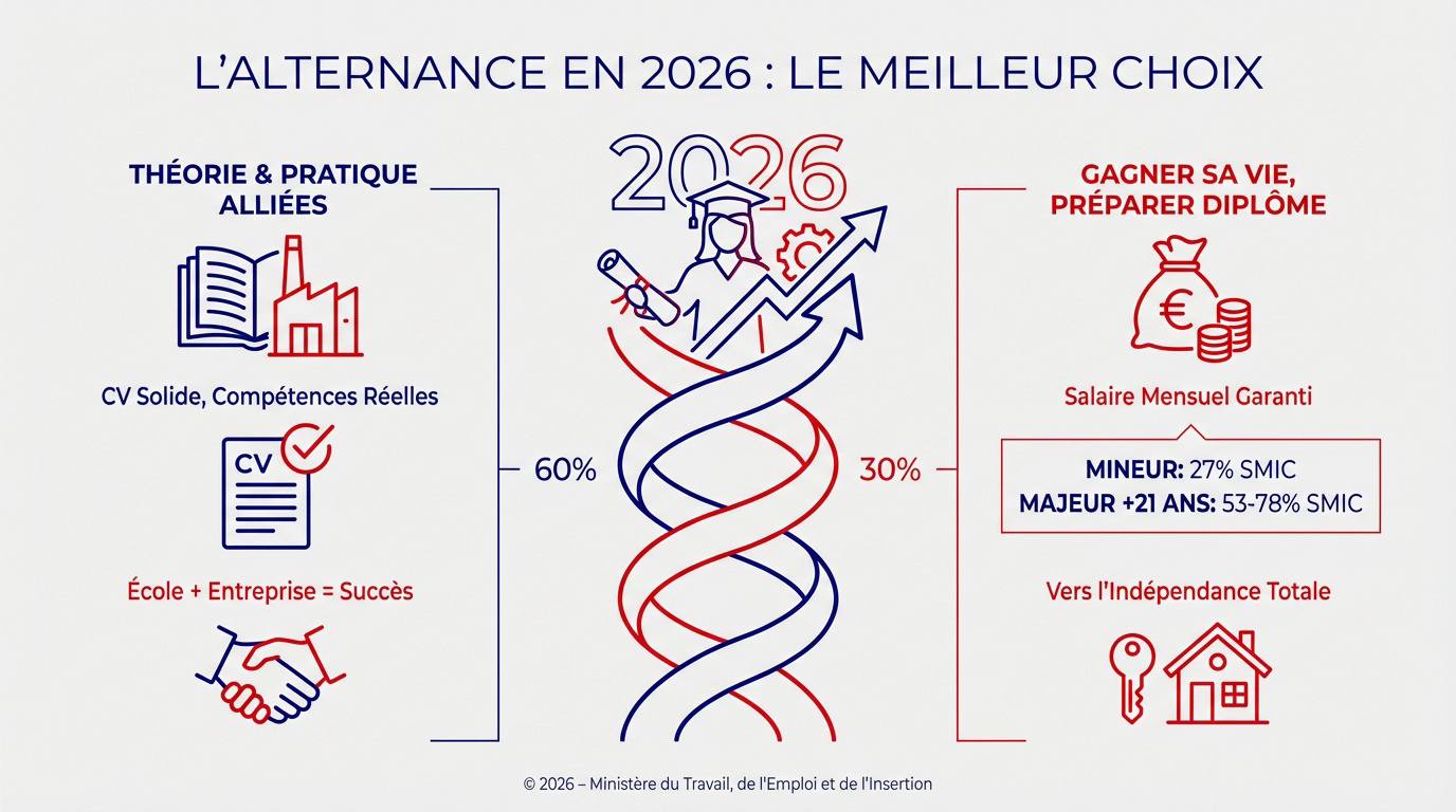 Jeune alternant souriant en entreprise tertiaire en 2026