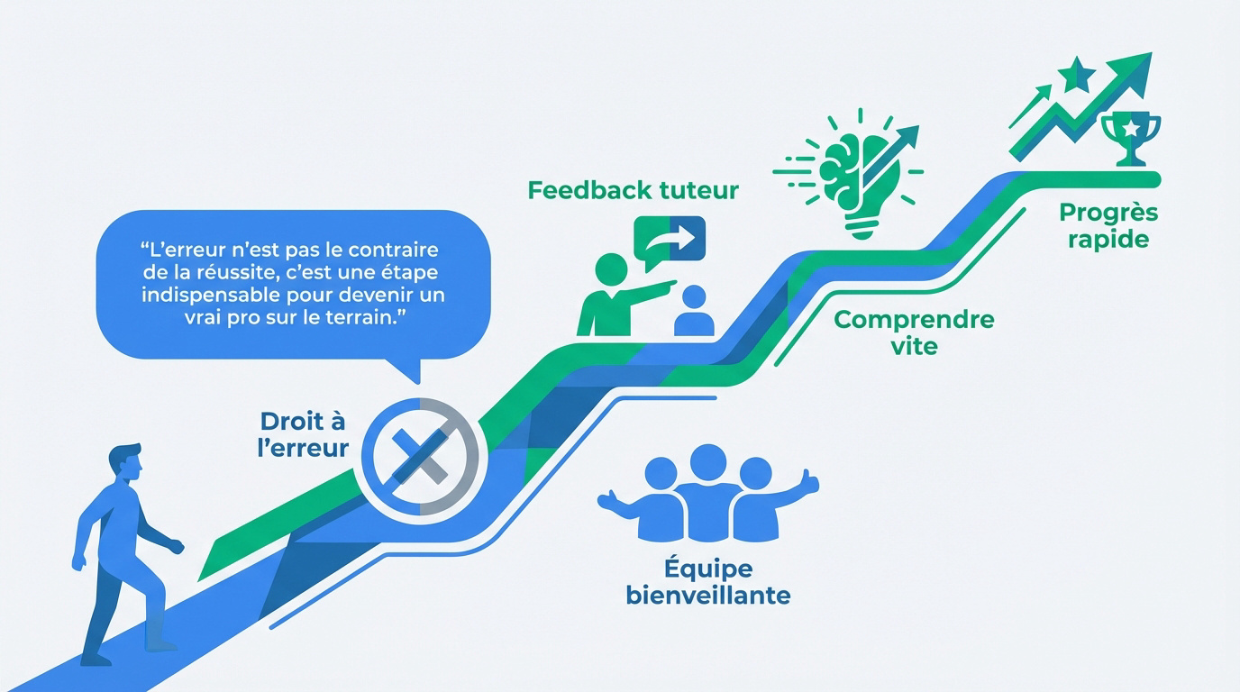 Jeune alternant en discussion avec son maître d'apprentissage pour progresser