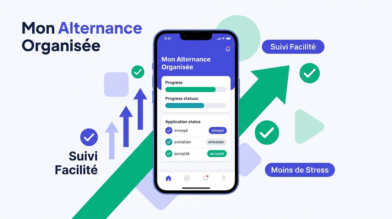 Jeune alternant organisé utilisant son smartphone pour suivre ses candidatures en entreprise