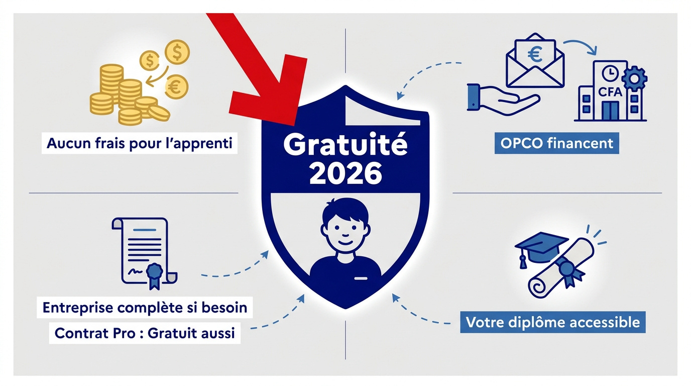Illustration de la gratuité de l'apprentissage et des frais de scolarité offerts en 2026