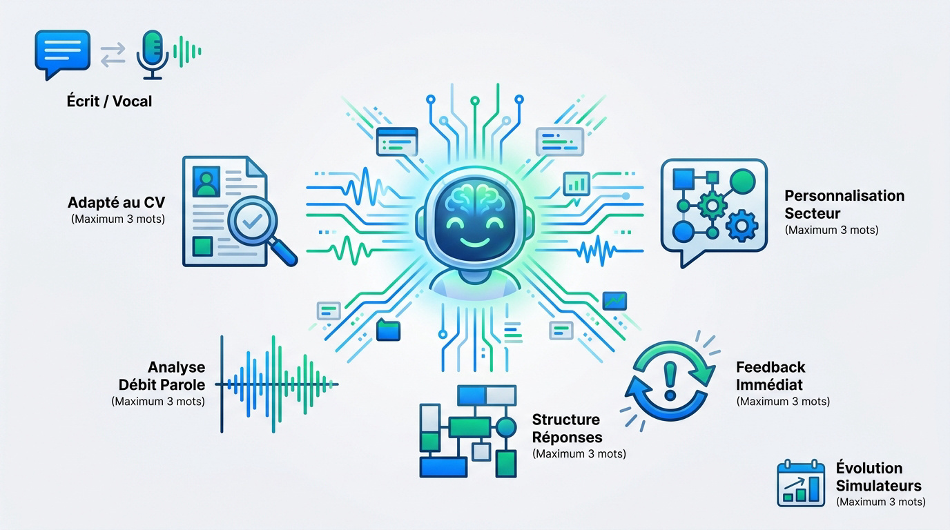 Infographie expliquant le fonctionnement des simulateurs d'entretien par intelligence artificielle